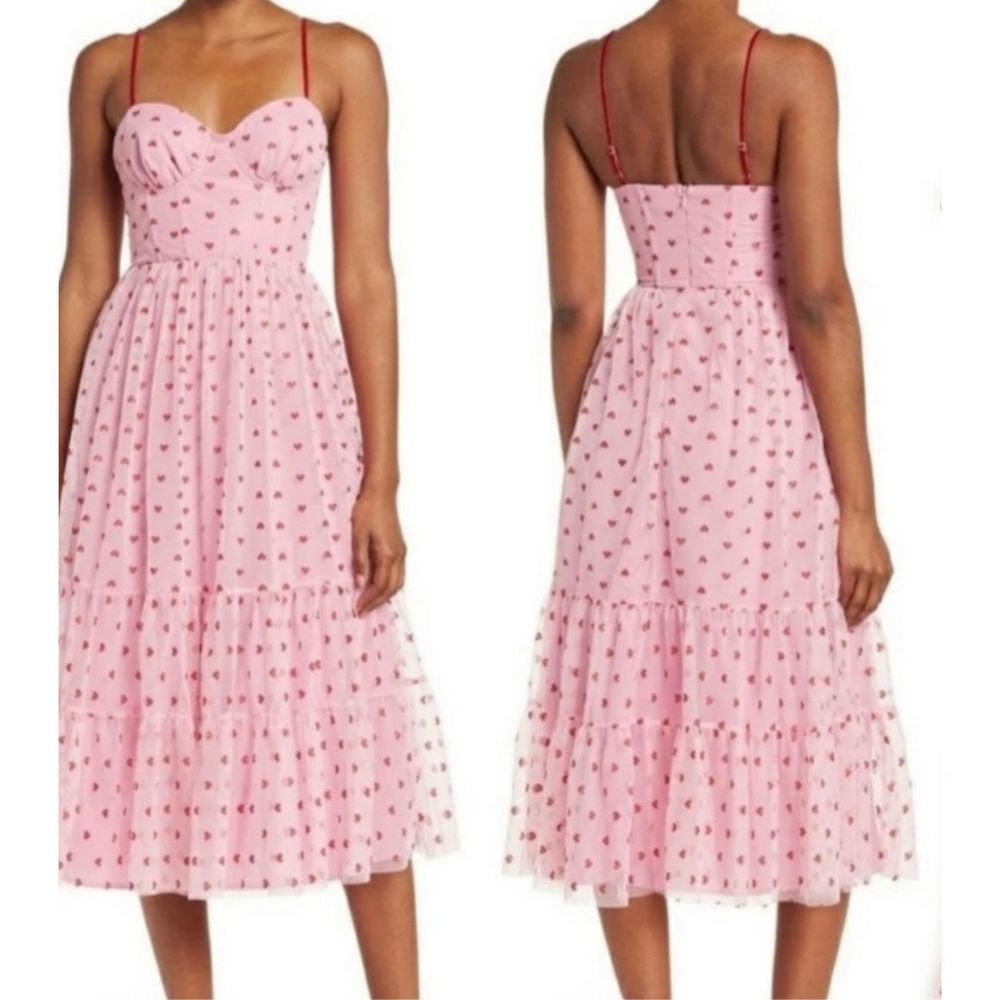 Betsey Johnson Metallic Heart Print Mesh Midi Dress 10
